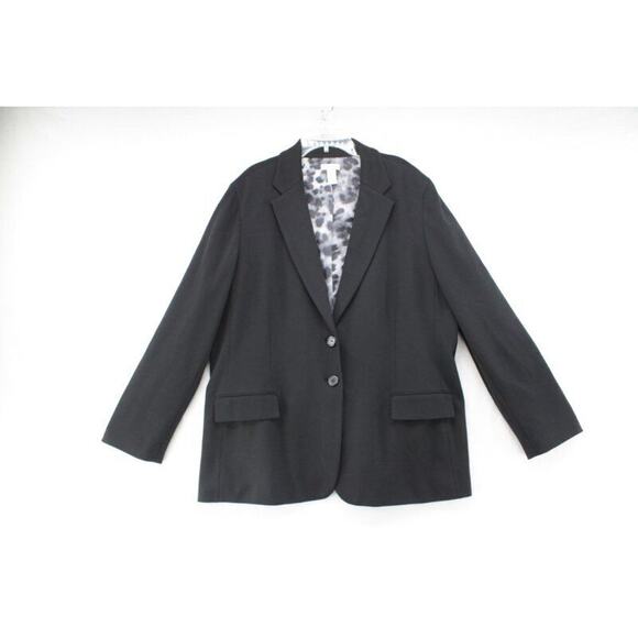 Chico's Black Blazer Womens XL 16 Gray Animal Print Lining Surgeon Cuffs size 3 - Picture 1 of 7